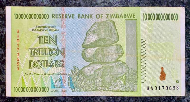 ZIMBABWE 10 TRILLION DOLLARS AA0173653 AUNC HARARE 2008