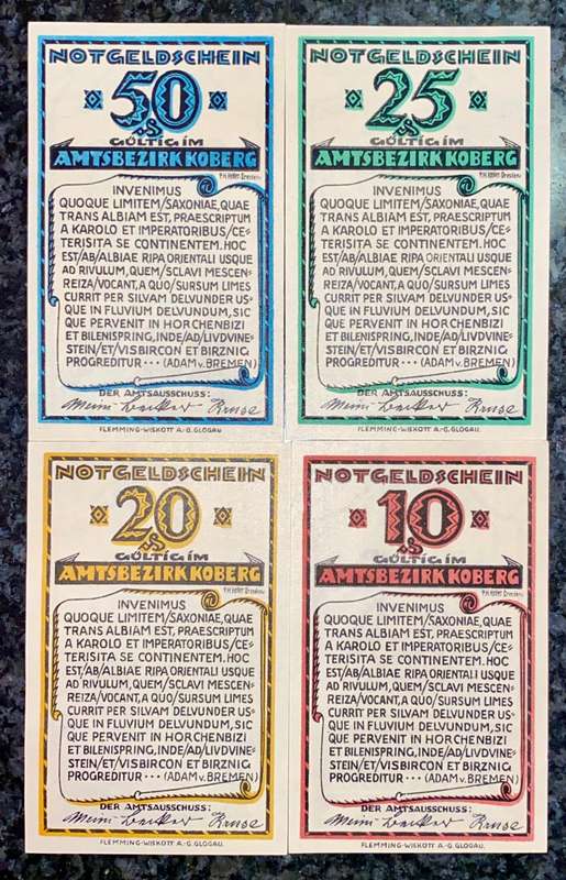 GERMANY SET - KOBERG - 50 PFENNIG TO 10 PFENNIG ND 1921- UNC NOTGELD (EMERGENCY MONEY) - AMAZING ART