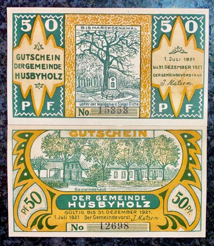 GERMANY SET - HUSBYHOLTZ - 50 PFENNIG 1921 UNC NOTGELD (EMERGENCY MONEY) - AMAZING ART