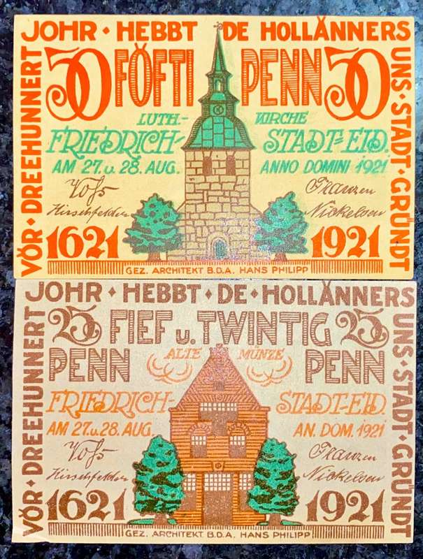 GERMANY SET - GRUNDT - 50 PFENNIG & 25 PFENNIG 1921 UNC-AUNC NOTGELD (EMERGENCY MONEY) - AMAZING ART