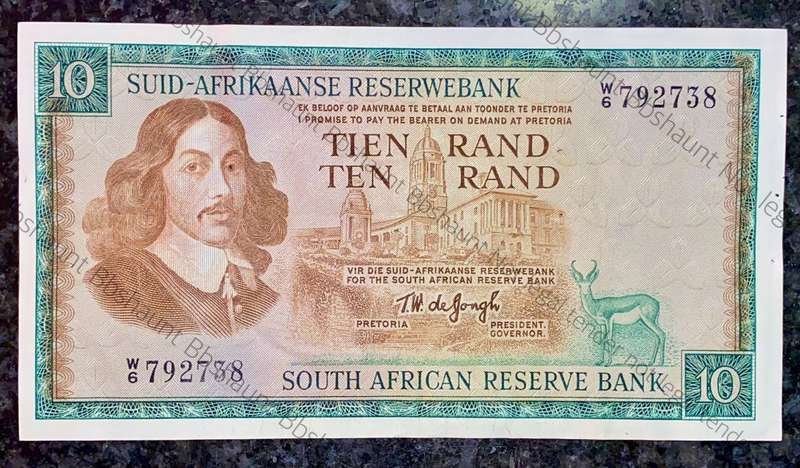 REPLACEMENT NOTE TW DE JONGH R10 -- W6 -- SPRINGBUCK WTM 1ST ISSUE 1967