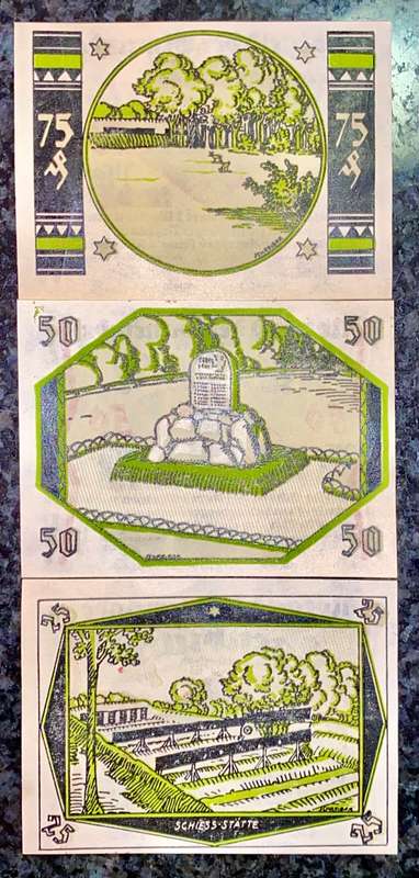 GERMANY SET - EGENBUTTEL 75 PFENNIG TO 25 PFENNIG 1921 UNC NOTGELD (EMERGENCY MONEY) AMAZING ART -