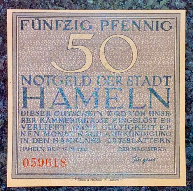 GERMANY SET - HAMELM - 50 PFENNIG 1921 UNC NOTGELD (EMERGENCY MONEY) - AMAZING ART -