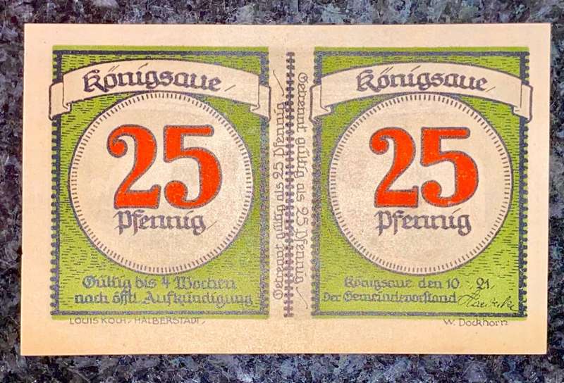 GERMANY SET - KONIGSUE 50 PFENNIG WITH 25 PFENNIG TEAR OFFS NOTGELD (EMERGENCY MONEY) AMAZING ART -