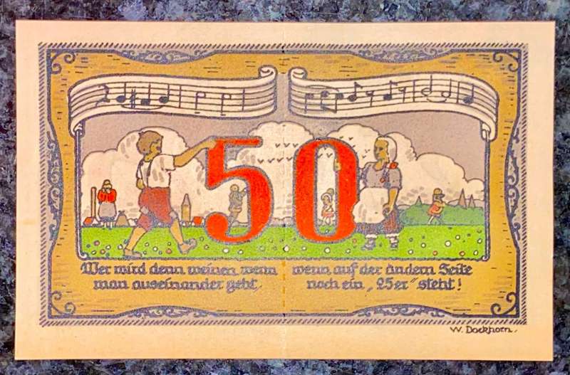 GERMANY SET - KONIGSUE 50 PFENNIG WITH 25 PFENNIG TEAR OFFS NOTGELD (EMERGENCY MONEY) AMAZING ART -