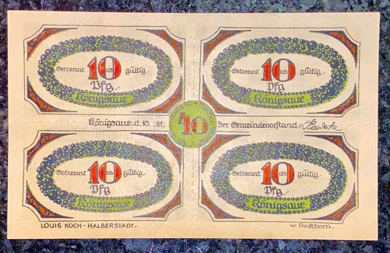 GERMANY SET - KONIGSUE 40 PFENNIG WITH 10 PFENNIG TEAR OFFS NOTGELD (EMERGENCY MONEY) AMAZING ART -