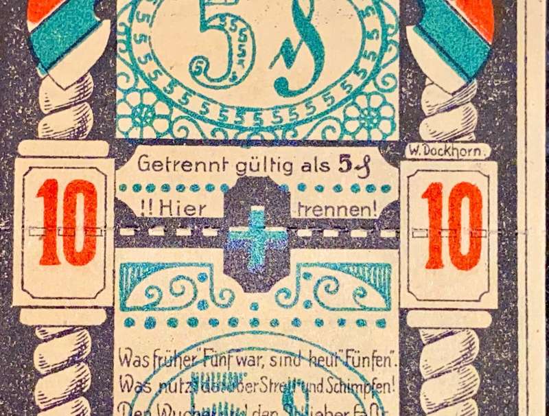 GERMANY SET - FROSE 10 PFENNIG WITH 5 PFENNIG TEAR OFFS NOTGELD (EMERGENCY MONEY) AMAZING ART -