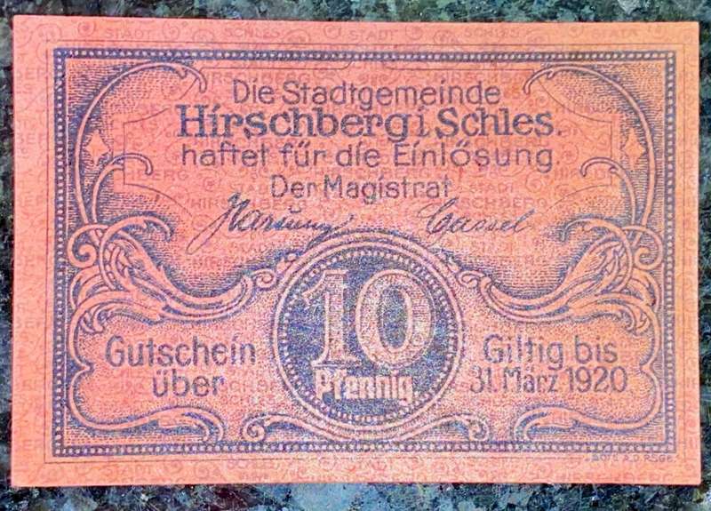 GERMANY - HIRSCHBERG SHCLES - 10 PFENNIG 1920 UNC NOTGELD (EMERGENCY MONEY) - AMAZING ART -
