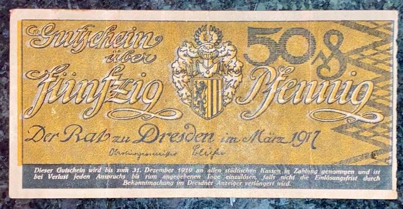 GERMANY - DRESDEN - 50 PFENNIG 1917 UNC NOTGELD (EMERGENCY MONEY) - AMAZING ART -