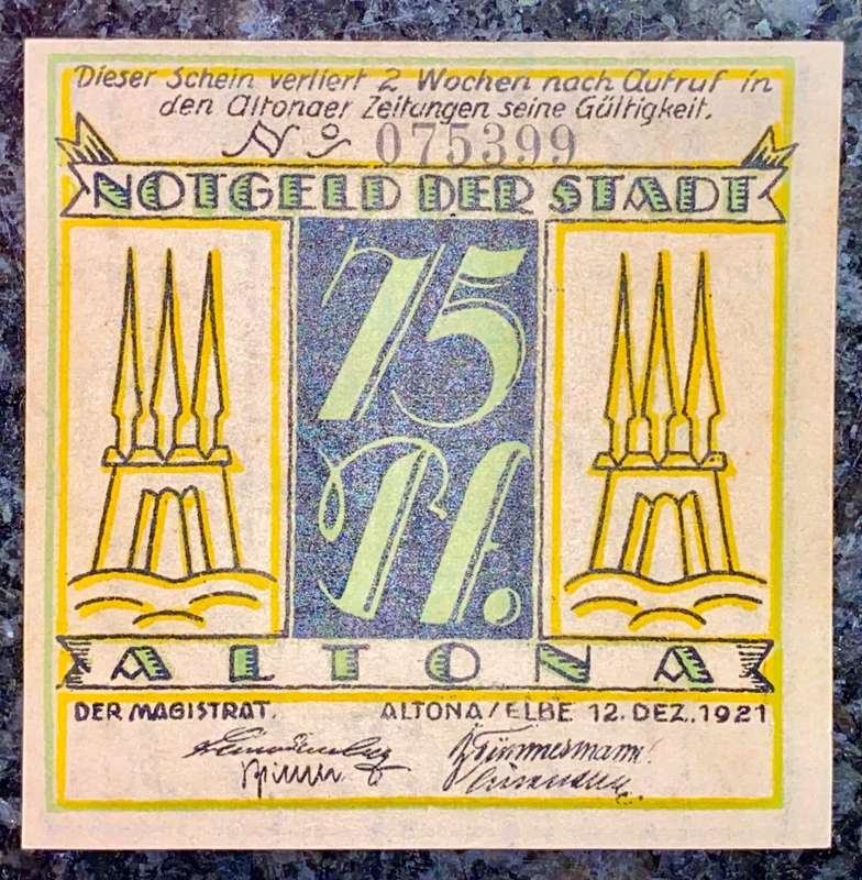 GERMANY - ALTONIA - 75 PFENNIG 1917 UNC NOTGELD (EMERGENCY MONEY) - AMAZING ART -