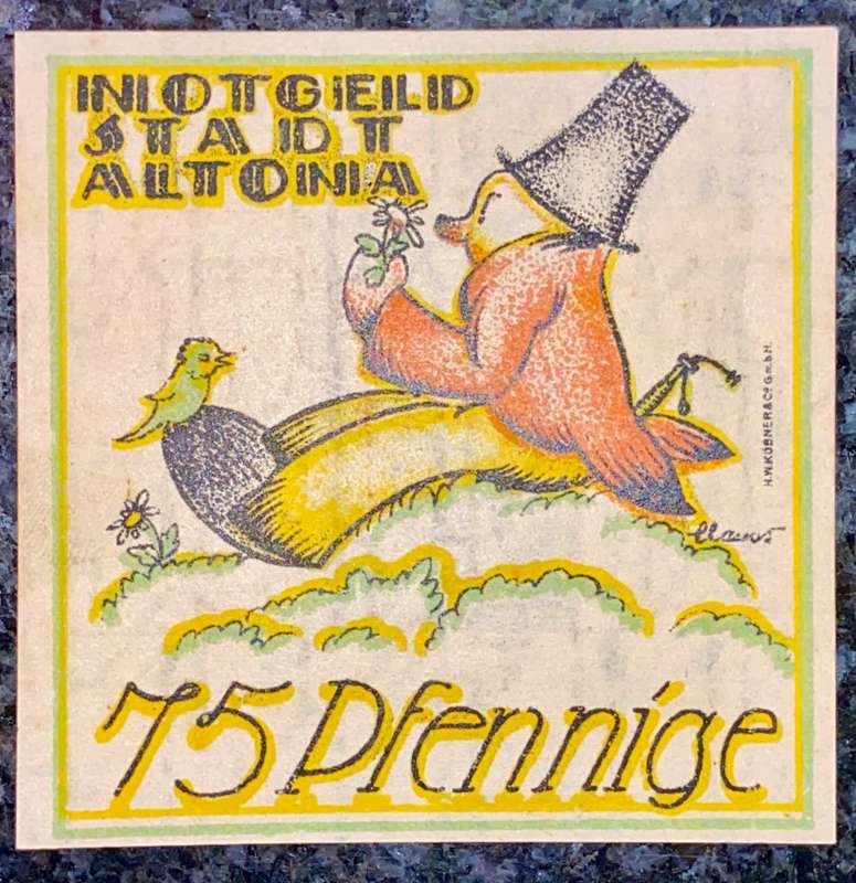 GERMANY - ALTONIA - 75 PFENNIG 1917 UNC NOTGELD (EMERGENCY MONEY) - AMAZING ART -