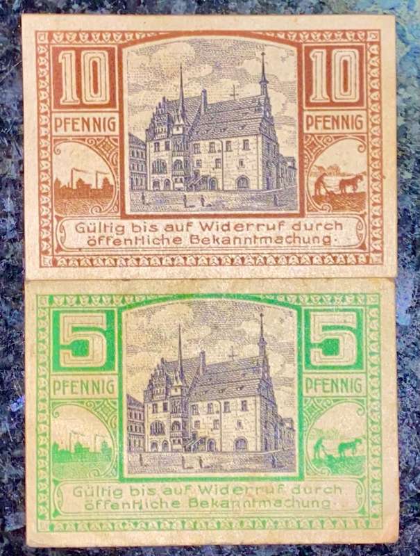 GERMANY SET - NEUSTADT - 10 PFENNIG & 5 PFENNIG 1920 NOTGELD (EMERGENCY MONEY) - AMAZING ART