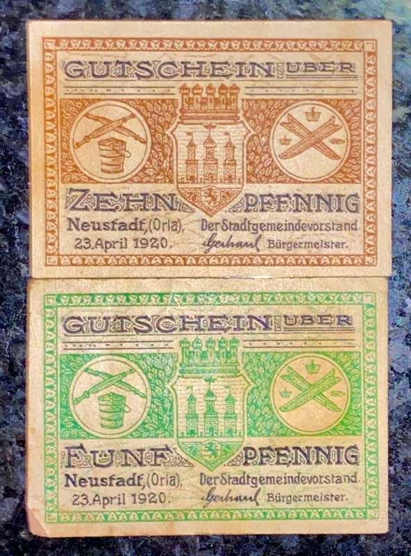 GERMANY SET - NEUSTADT - 10 PFENNIG & 5 PFENNIG 1920 NOTGELD (EMERGENCY MONEY) - AMAZING ART