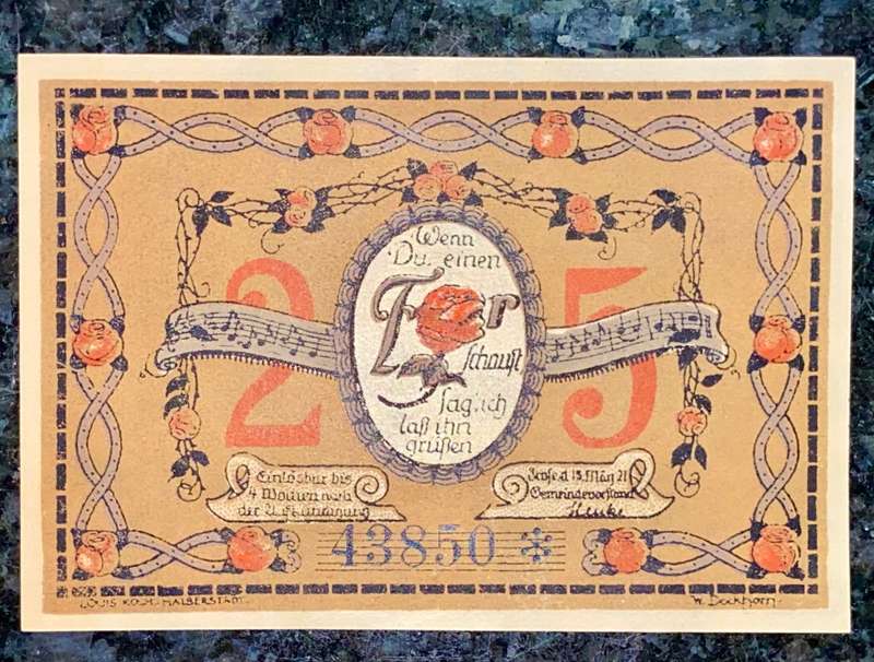 GERMANY STAR NOTE - FROSE IN ANHELT - 25 PFENNIG 1921 NOTGELD (EMERGENCY MONEY) - AMAZING ART