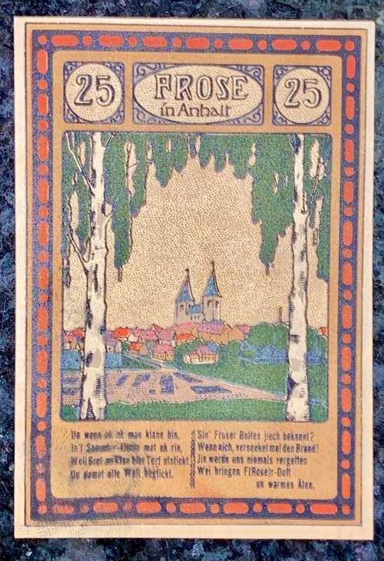 GERMANY STAR NOTE - FROSE IN ANHELT - 25 PFENNIG 1921 NOTGELD (EMERGENCY MONEY) - AMAZING ART