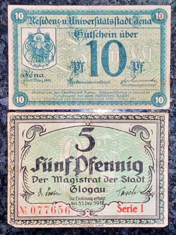 GERMANY - 10 PFENNIG & 5 PFENNIG 1917 & 1918 NOTGELD (EMERGENCY MONEY) - AMAZING ART