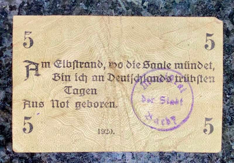 GERMANY STAMPED - 5 PFENNIG 1920 NOTGELD (EMERGENCY MONEY) - AMAZING ART