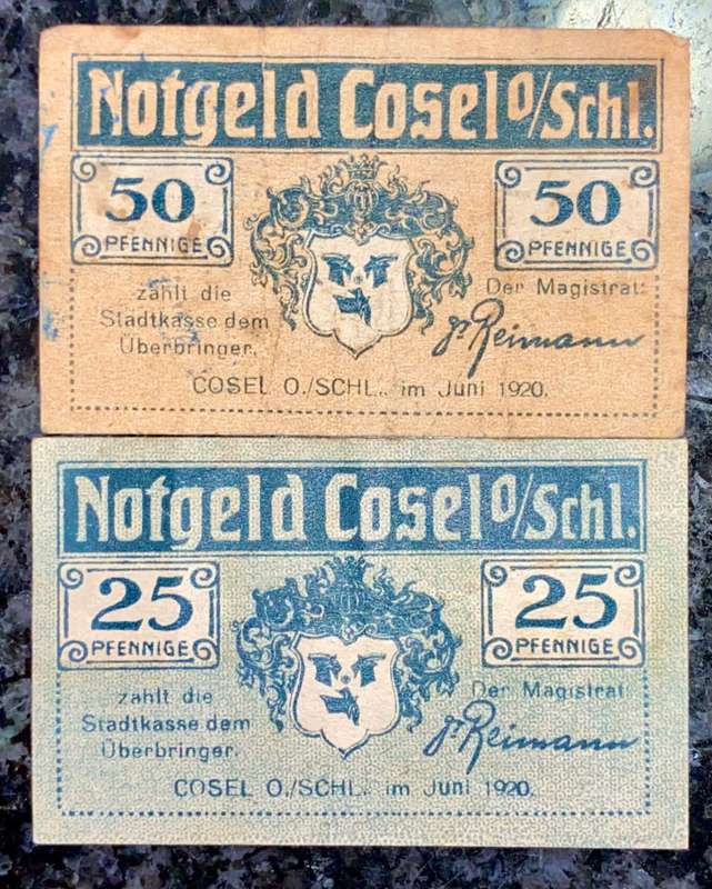GERMANY SET - COSEL SCHL - 50 PFENNIG & 25 PFENNIG 1920 NOTGELD (EMERGENCY MONEY) - AMAZING ART
