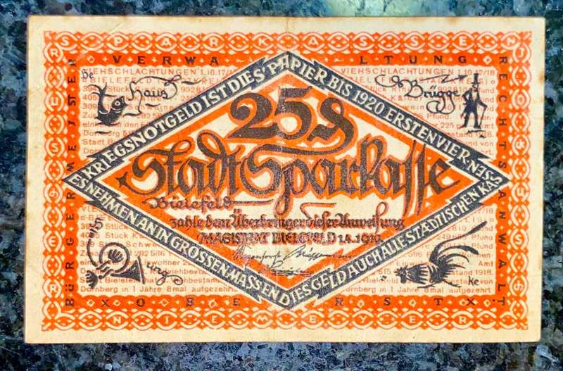 GERMANY - BIELEFELD - 25 PFENNIG 1920 NOTGELD (EMERGENCY MONEY) - AMAZING ART