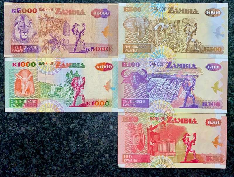 ZAMBIA SET 5000 KWACHA TO 50 KWACHA 1992 & 2001(1 BID TAKES ALL)