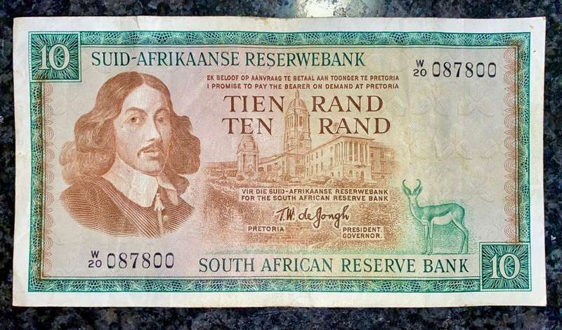 REPLACEMENT NOTE TW DE JONGH R10 -- W20 -- VAN RIEBEECK WTM 3RD ISSUE 1976