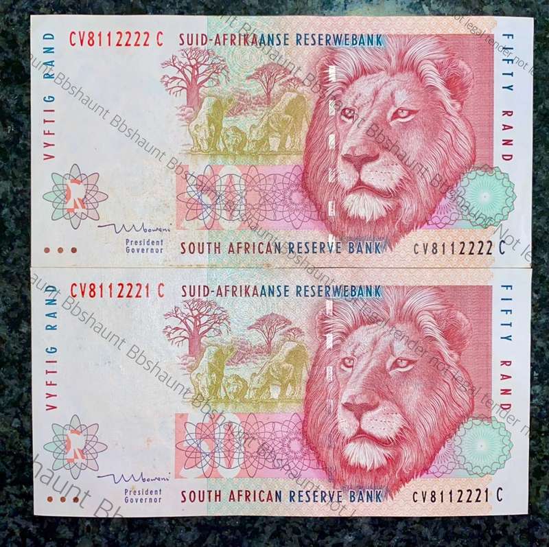 TT MBOWENI R50 IN SEQUENCE CV8112222-8112221 -- AUNC 2004 SECOND ISSUE [ LION WTM ](1 BID TAKES ALL)