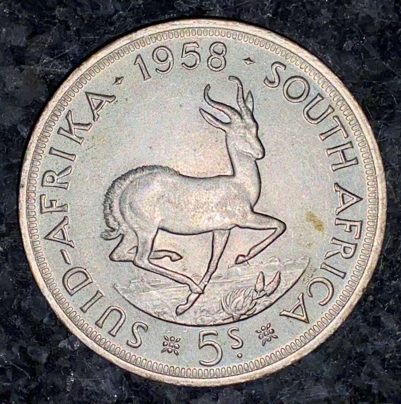 S A UNION SILVER 5 SHILLINGS 1958 GOOD CONDITION SILVER CROWN