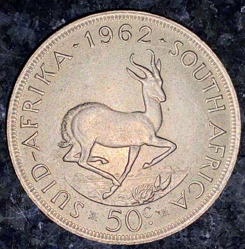 SOUTH AFRICA SILVER 50 CENT 1962 MINTAGE ONLY 24378 GOOD CONDITION SILVER CROWN SIZE