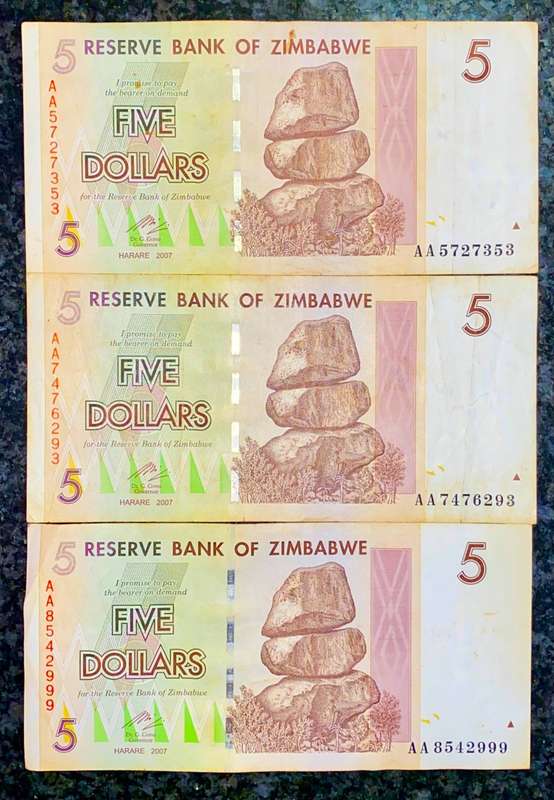 ZIMBABWE 5 DOLLAR AA 2007 LONG NECK BIRD WTM (1 BID TAKES ALL)