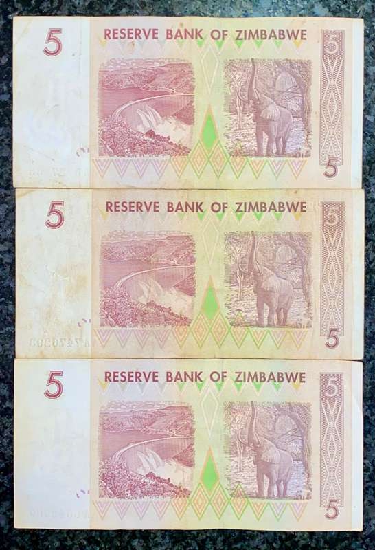 ZIMBABWE 5 DOLLAR AA 2007 LONG NECK BIRD WTM (1 BID TAKES ALL)