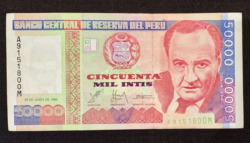 PERU 50,000 INTIS 1988 AUNC