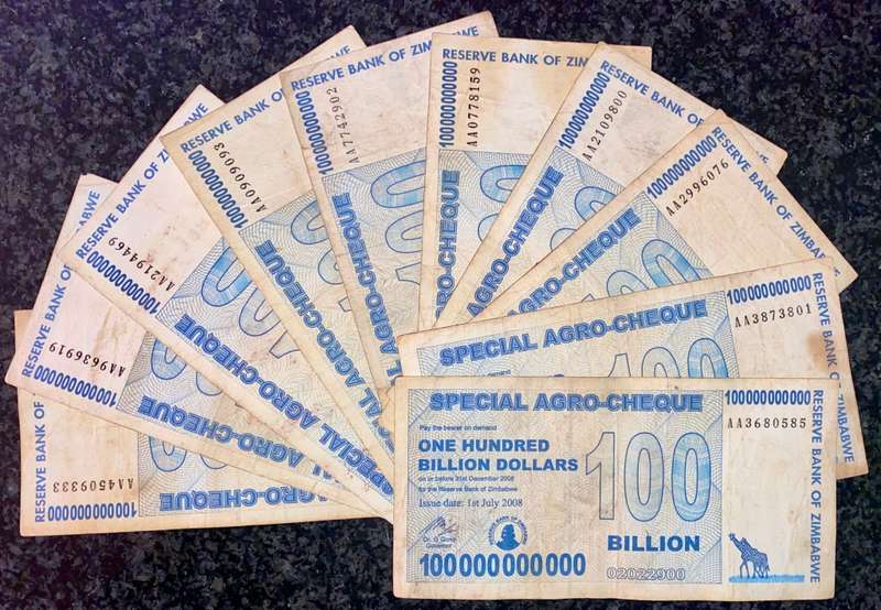 ZIMBABWE 100 BILLION DOLLARS 2008 ARGO CHEQUE ALL AA (BID PER NOTE)