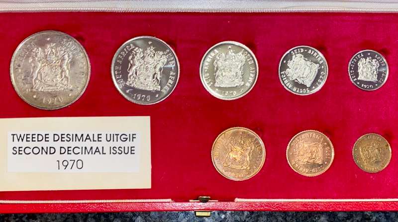 SOUTH AFRICA PROOF SET SILVER R1 TO 1/2 CENT -- 1970 -- IN RED SA MINT BOX