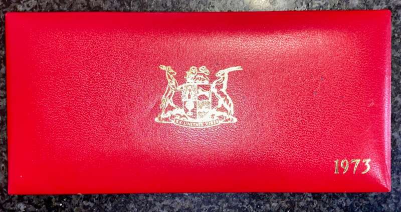 SOUTH AFRICA PROOF SET SILVER R1 TO 1/2 CENT -- 1973 -- IN RED SA MINT BOX