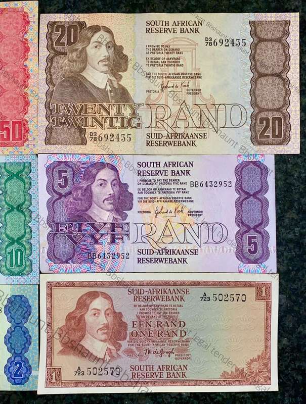 COMPLETE SET OF GPC DE KOCK & DECIMALS R50 SCARCER BA SERIE'S TO R2 - 1980s (R1 TW DE JONGH 1975)