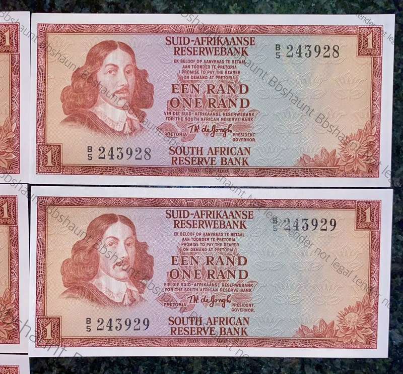 TW DE JONGH R1 IN SEQUENCE B5 /243925-929 UNC 2ND ISSUE 1973(1 BID TAKES ALL)