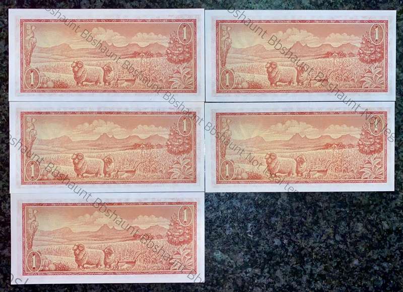 TW DE JONGH R1 IN SEQUENCE B5 /243925-929 UNC 2ND ISSUE 1973(1 BID TAKES ALL)