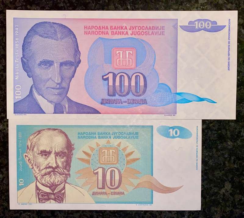 YUGOSLAVIA SET 100 DINARA & 10 DINARS UNC 1994(1 BID TAKES ALL)