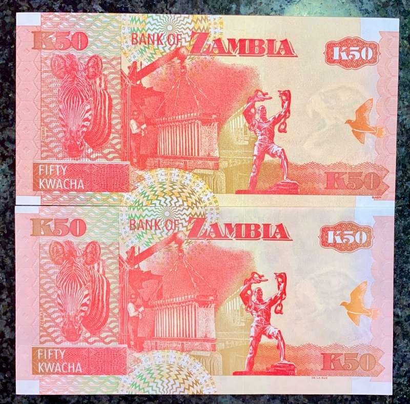 ZAMBIA 50 KWACHA 2003 & 2008 UNC (1 BID TAKES ALL)