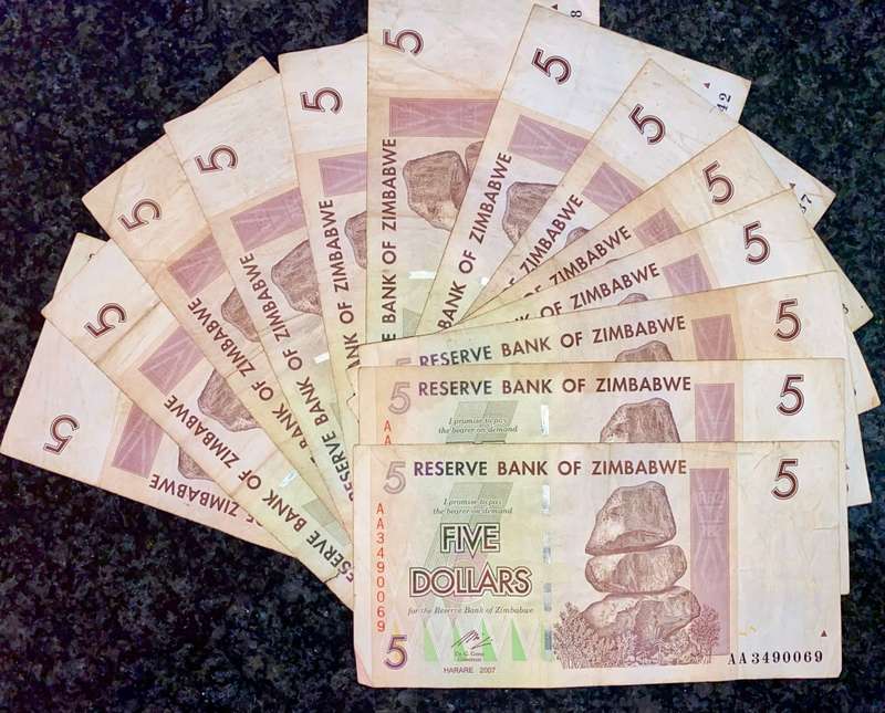 ZIMBABWE 5 DOLLAR AA 2007 LONG NECK BIRD WTM(1 BID TAKES ALL 13 NOTES)