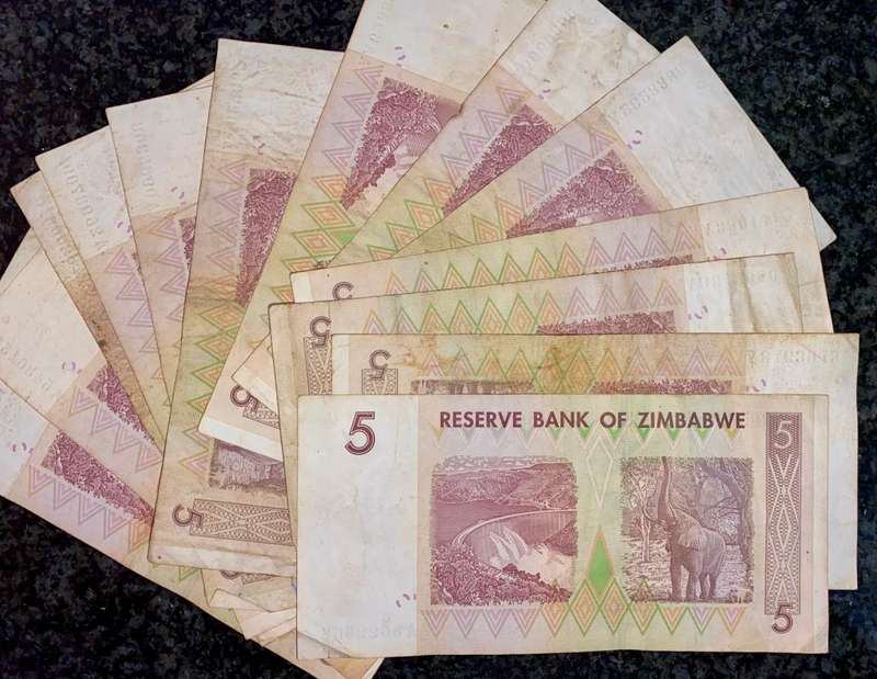 ZIMBABWE 5 DOLLAR AA 2007 LONG NECK BIRD WTM(1 BID TAKES ALL 13 NOTES)