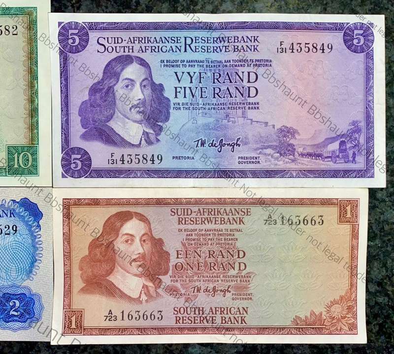 COMPLETE SET OF TW DE JONGH & DECIMALS R10 TO R1 UNC TO EF 1967-1975 ( 1 BID TAKES ALL)