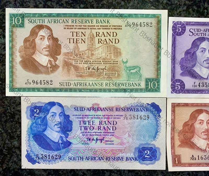 COMPLETE SET OF TW DE JONGH & DECIMALS R10 TO R1 UNC TO EF 1967-1975 ( 1 BID TAKES ALL)