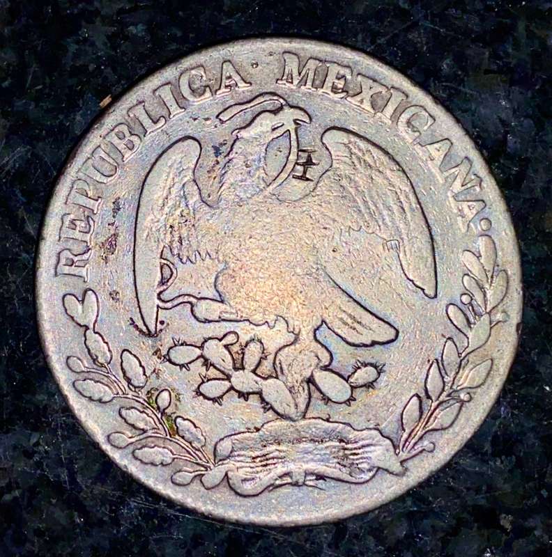 MEXICO SILVER 8 REALES 1860 - EAGLE WITH SNAKE ON CACTUS - 8R.Z.1860.M.O.10D.20G. MEXICO MINT