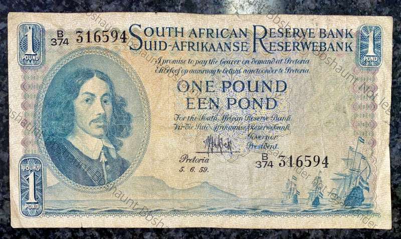 MH DE KOCK 1 POUND 5-6-1959 A/E 3RD ISSUE B374
