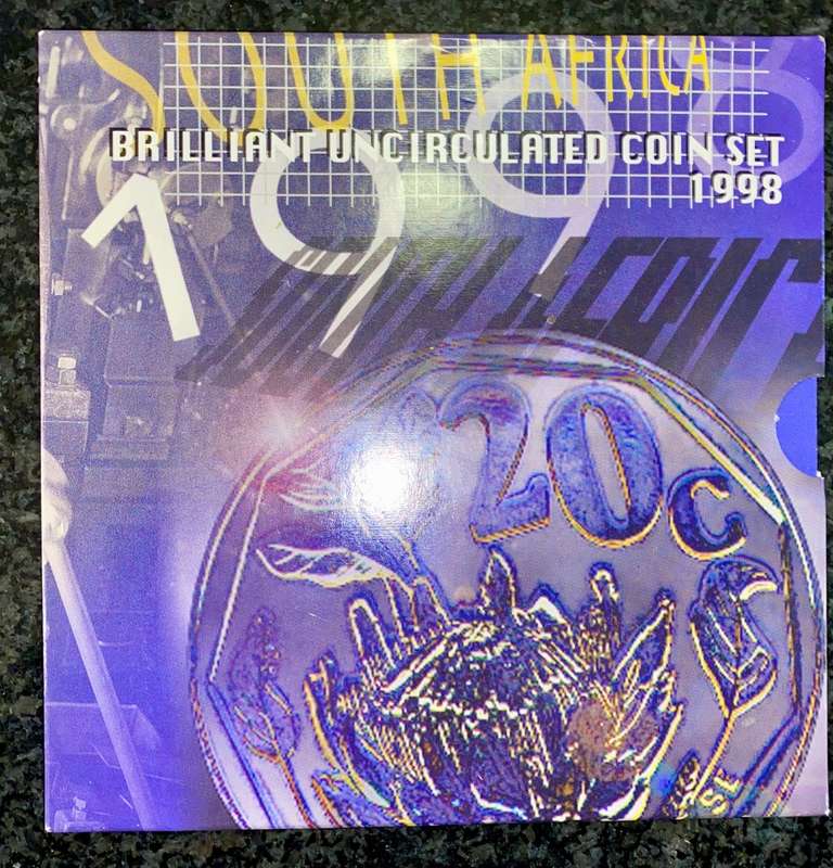 S A MINT UNCIRCULATED SET 1998 -- R5 TO 1 CENT - IN FOLDER COINS SEALED FROM SA MINT
