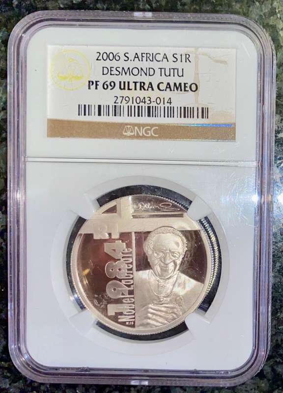 SOUTH AFRICA GRADED PROOF SILVER R1 -- DESMOND TUTU 2006 -- GRADED PF69 NGC