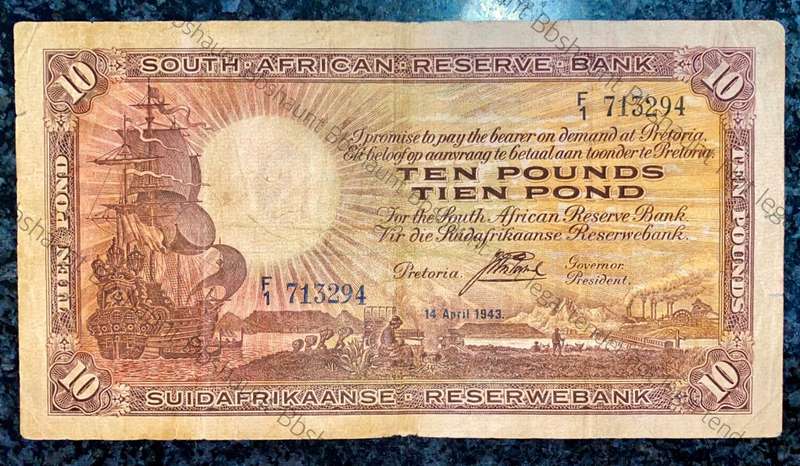 J POSTMUS 10 POUND 14TH APRIL 1943 - F1 - VAN RIEBEECK WTM E/A