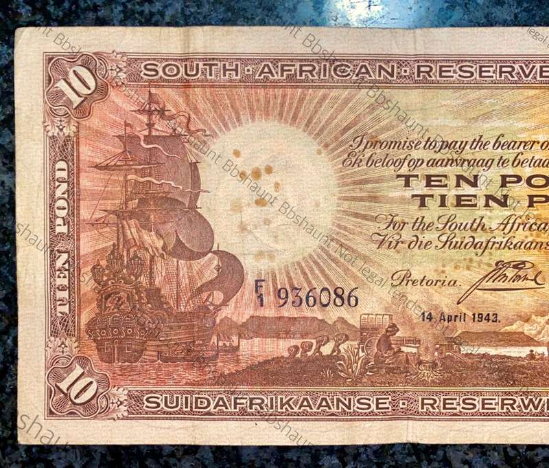 J POSTMUS 10 POUND 14TH APRIL 1943 - F1 - VAN RIEBEECK WTM E/A FIRST ISSUE