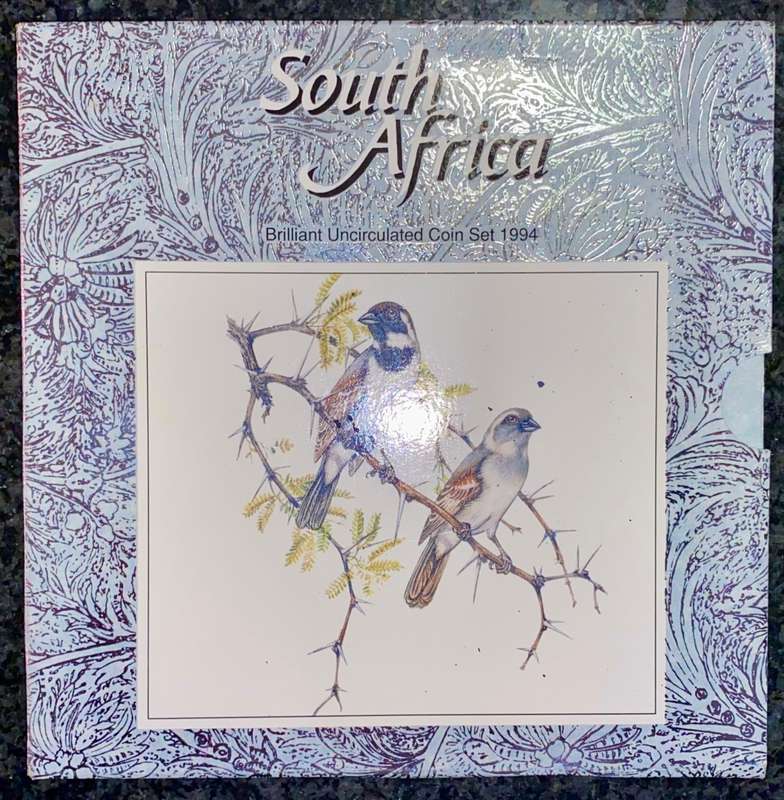 SOUTH AFRICA MINT BRILLIANT UNCIRCULATED COIN SET R5 TO 1 CENT -- 1994 -- IN ORIGINAL FOLDER